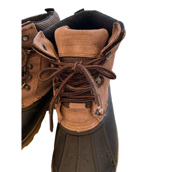 9M Boston Accent "Sleek" Women's Lace Up Winter Duck Boots Tan Suede and Navy Bl - Picture 4 of 11